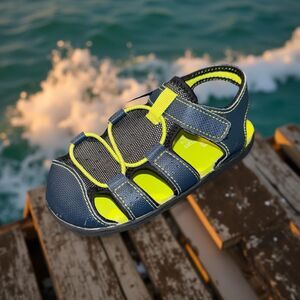 SEE KAI RUN Toddler Spencer Closed Toe Sandal In Navy/ Lime Size 11